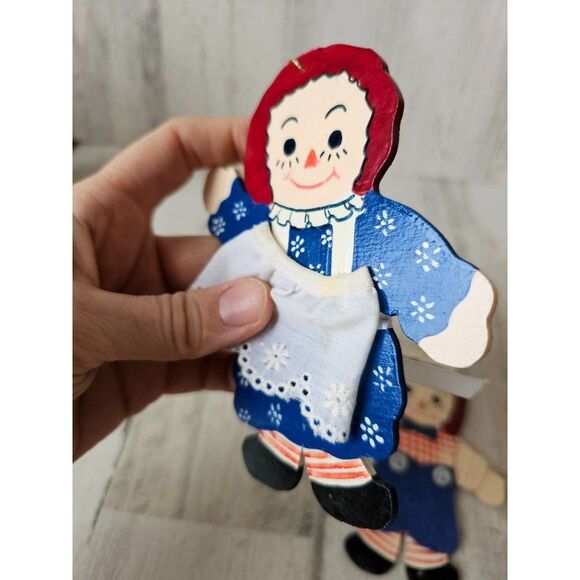 Wooden raggedy Ann Andy ornament Xmas vintage tree felt - Picture 4 of 10